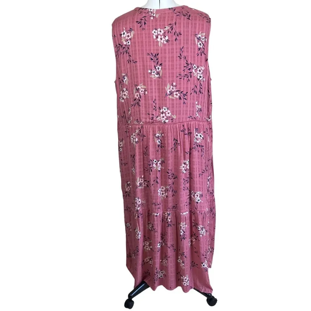 J. Jill Sz 3X NWT Dusty Rose Tiered Floral Sleeveless Rayon Maxi Dress - Picture 10 of 16